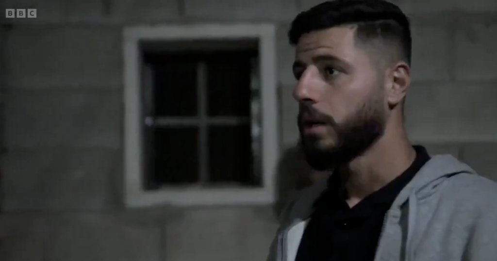 Mohammed Hureini speaking to British journalist Louis Theroux in the BBC documentary film, 'The Settlers'. (Screenshot, 'The Settlers')